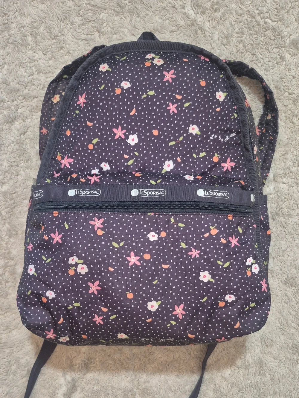 LeSportsac Polkadot Citrus Floral Backpack Nylon Ripstop Fruit Print School Bag